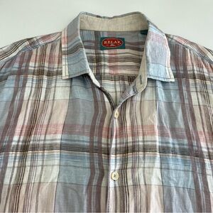 Tommy Bahama Relax Men’s Linen Red Blue Plaid Short Sleeve Button Down XL‎
